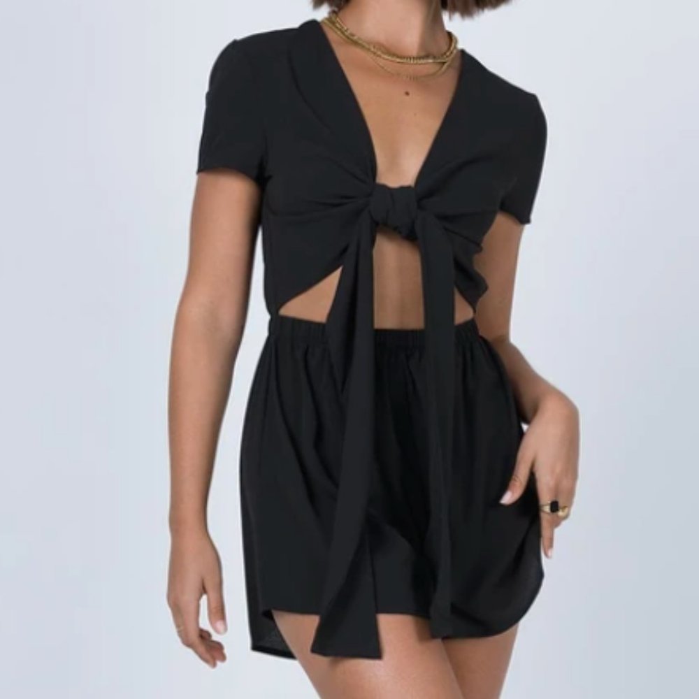 Black Front-Tie Romper